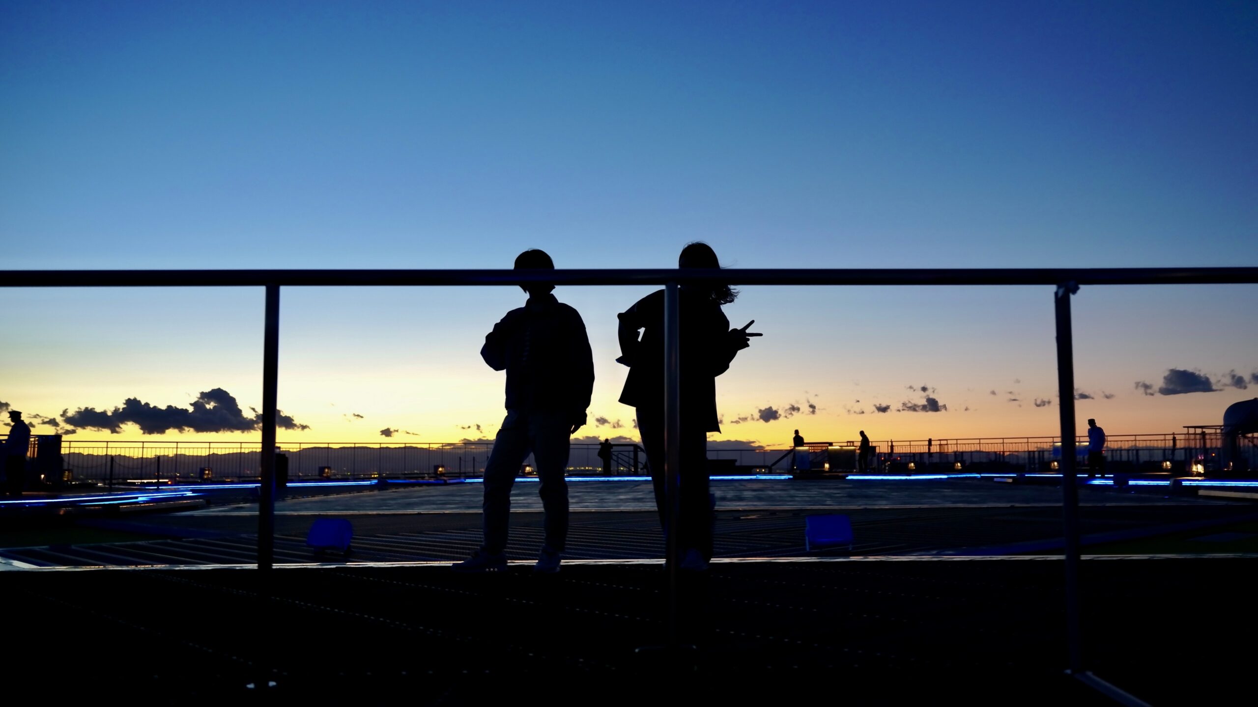 Girls in the sky at twilight